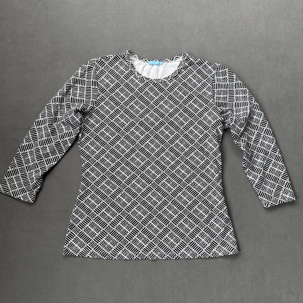 JMcLaughlin Catalina Cloth Top Womens Small Black White Stretch‎ 3/4 Sleeve
